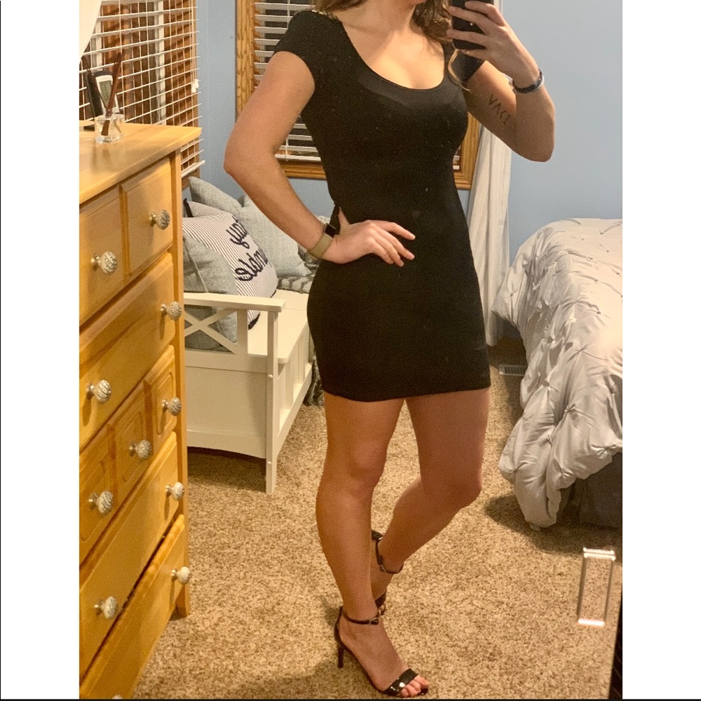 ✨Black Mini Dress with Gold Studded Shoulders✨